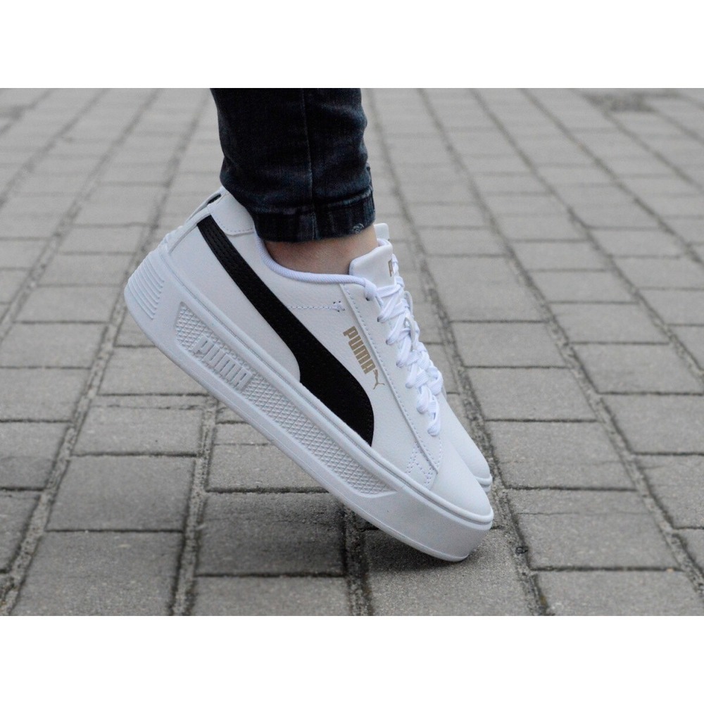 Puma Smash Platform v3 Sneakers Women Size 7.5 White Black‎ Chunky Sole